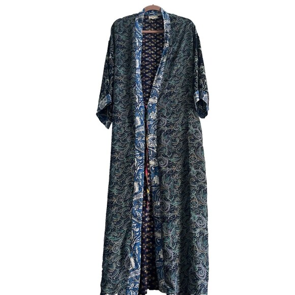 Lara Ethnics Bohemian Gypsy Hippie Satin Kimono Floral Paisley Maxi One Size - Picture 2 of 8